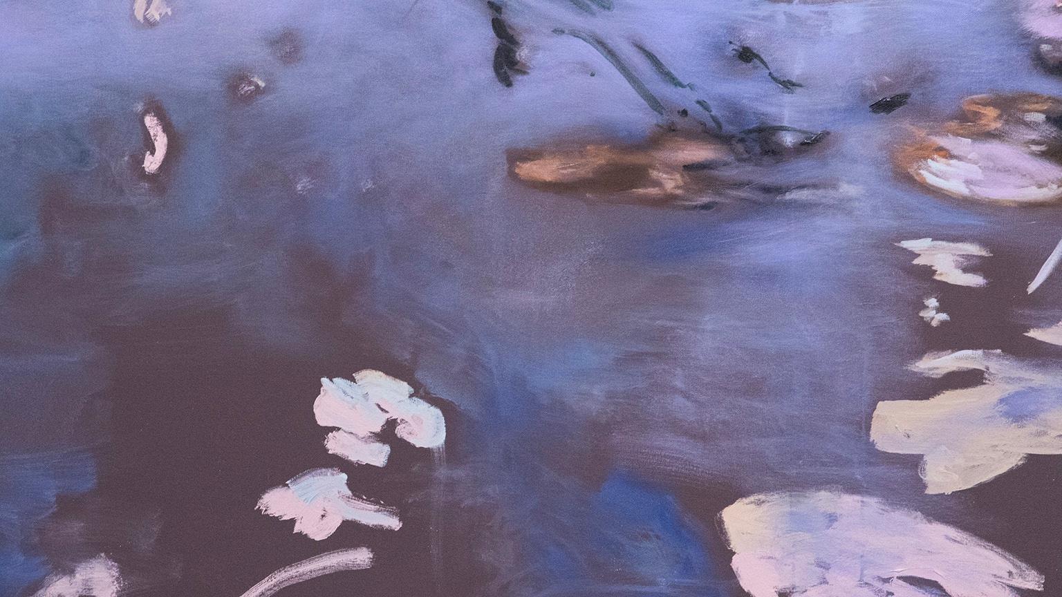 Viola notturna e lilla 78 X 90 , Olio su tela.
Antonio Ugarte dipinge l'acqua come un riflesso dello spirito, una forma di meditazione. An He vede l'acqua come 
