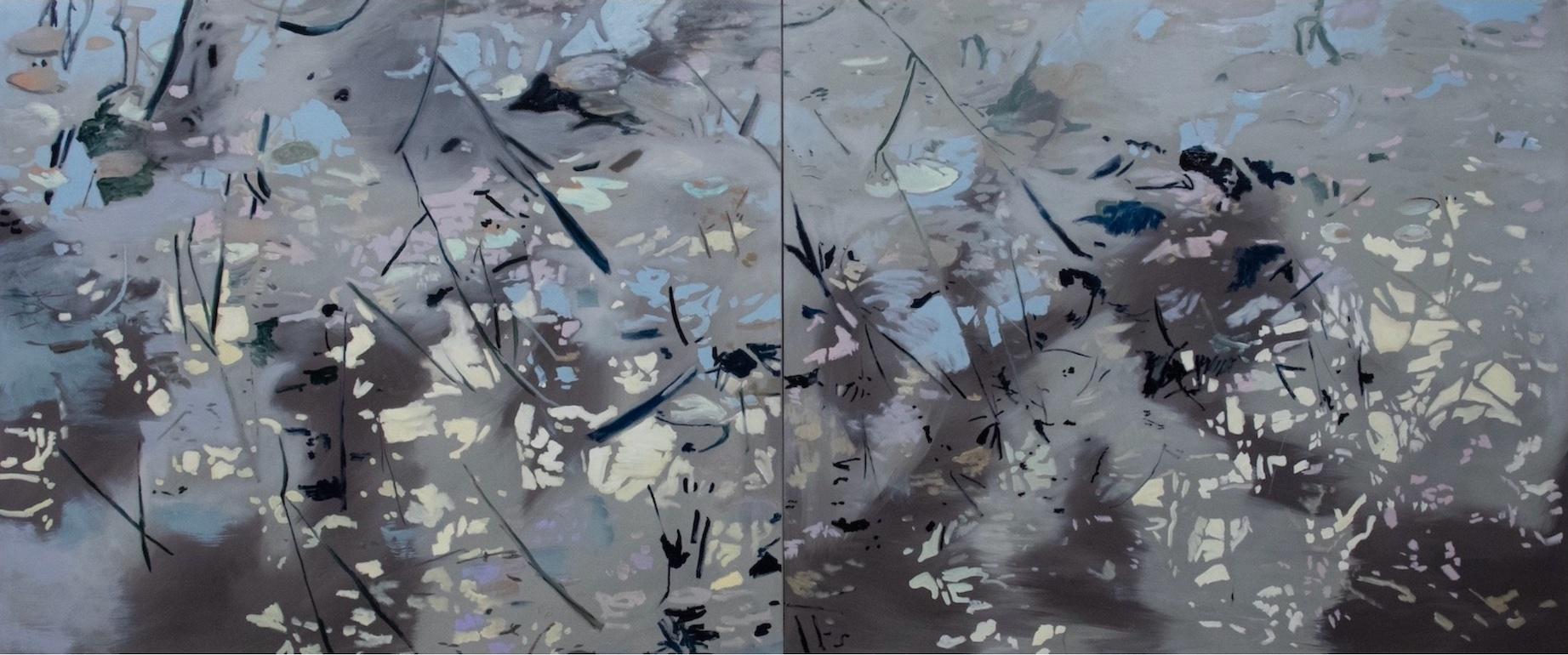 Antonio Ugarte Abstract Painting - Poiret Water -72 X 180 Diptych