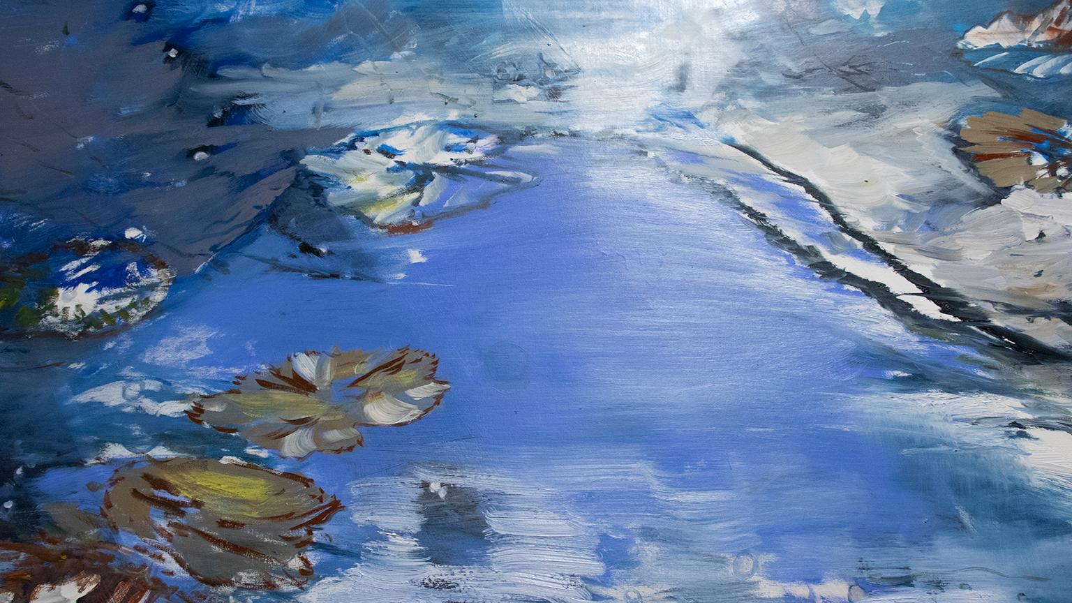 Reflection with Lilies 60 X 72 - Abstract Expressionist Painting by Antonio Ugarte