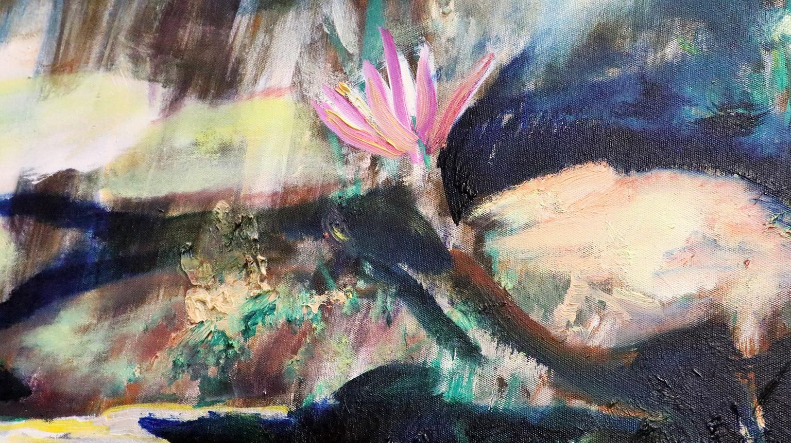 Two Water Lilies 38 X 60 - Painting by Antonio Ugarte