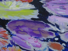 Water Lily in Pond- Purple and Green 39 X 79