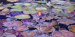 Water Lily in Pond- Purple and Green 39 X 79