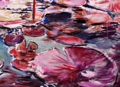 Water Lily with rich reds, blues and yellow 69 X 87
