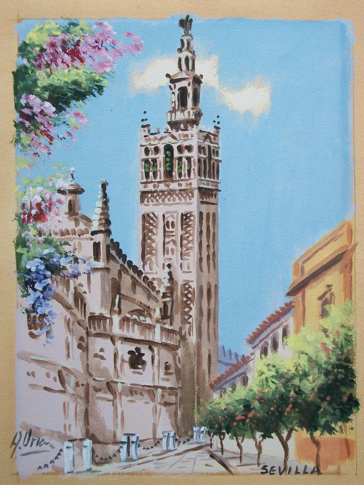 Espagnol Antonio Uria Monzon, « Sévilla », peinture à l'aquarelle, Espagne, milieu du 20e siècle en vente
