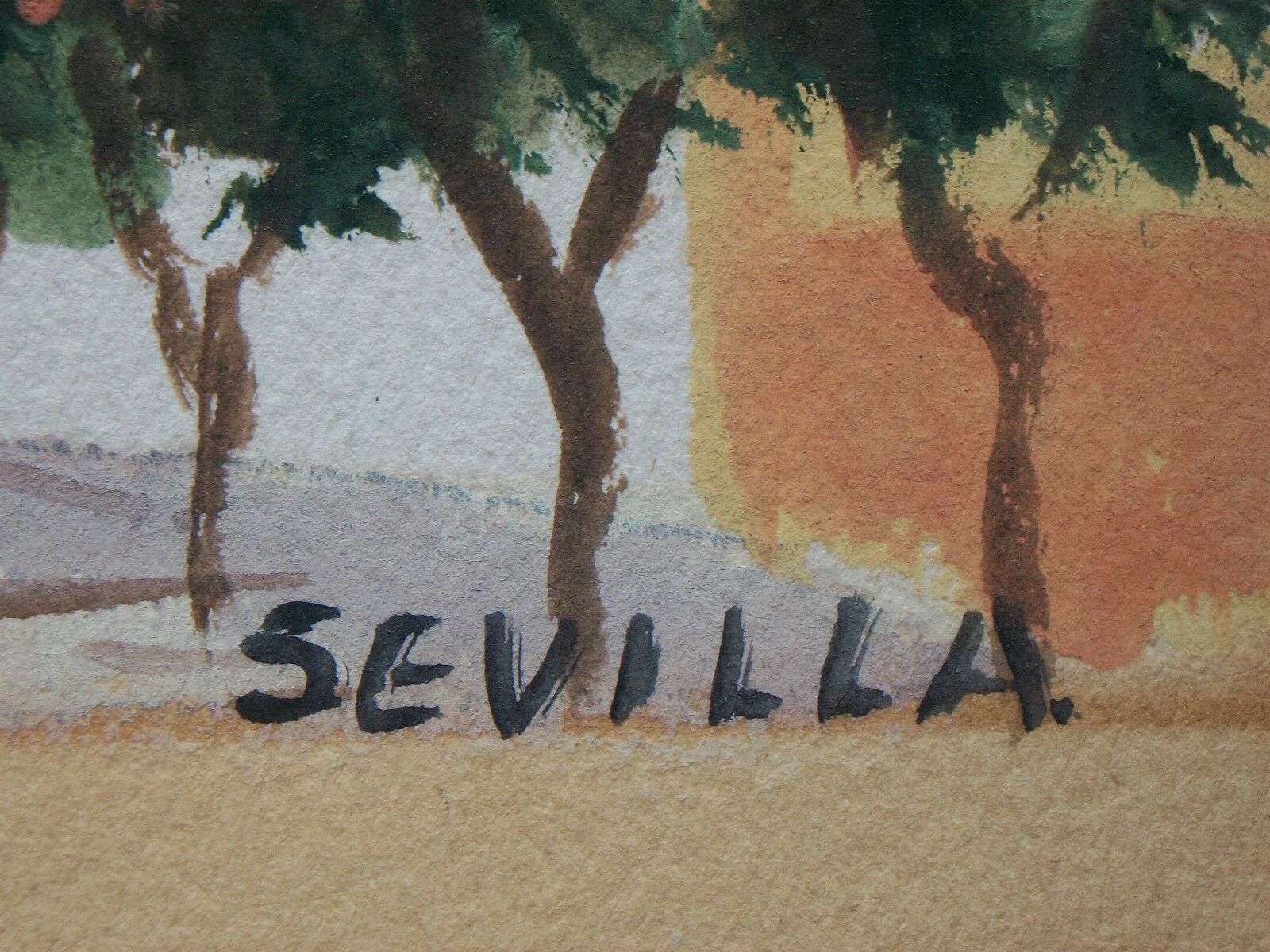 Hand-Painted Antonio Uria Monzon, 'Sevilla', Watercolor Painting, Spain, Mid 20th Century For Sale
