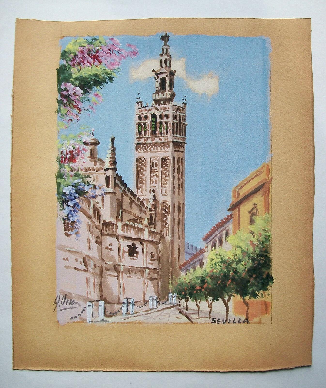 Antonio Uria Monzon, 'Sevilla', Watercolor Painting, Spain, Mid 20th Century In Good Condition For Sale In Chatham, ON