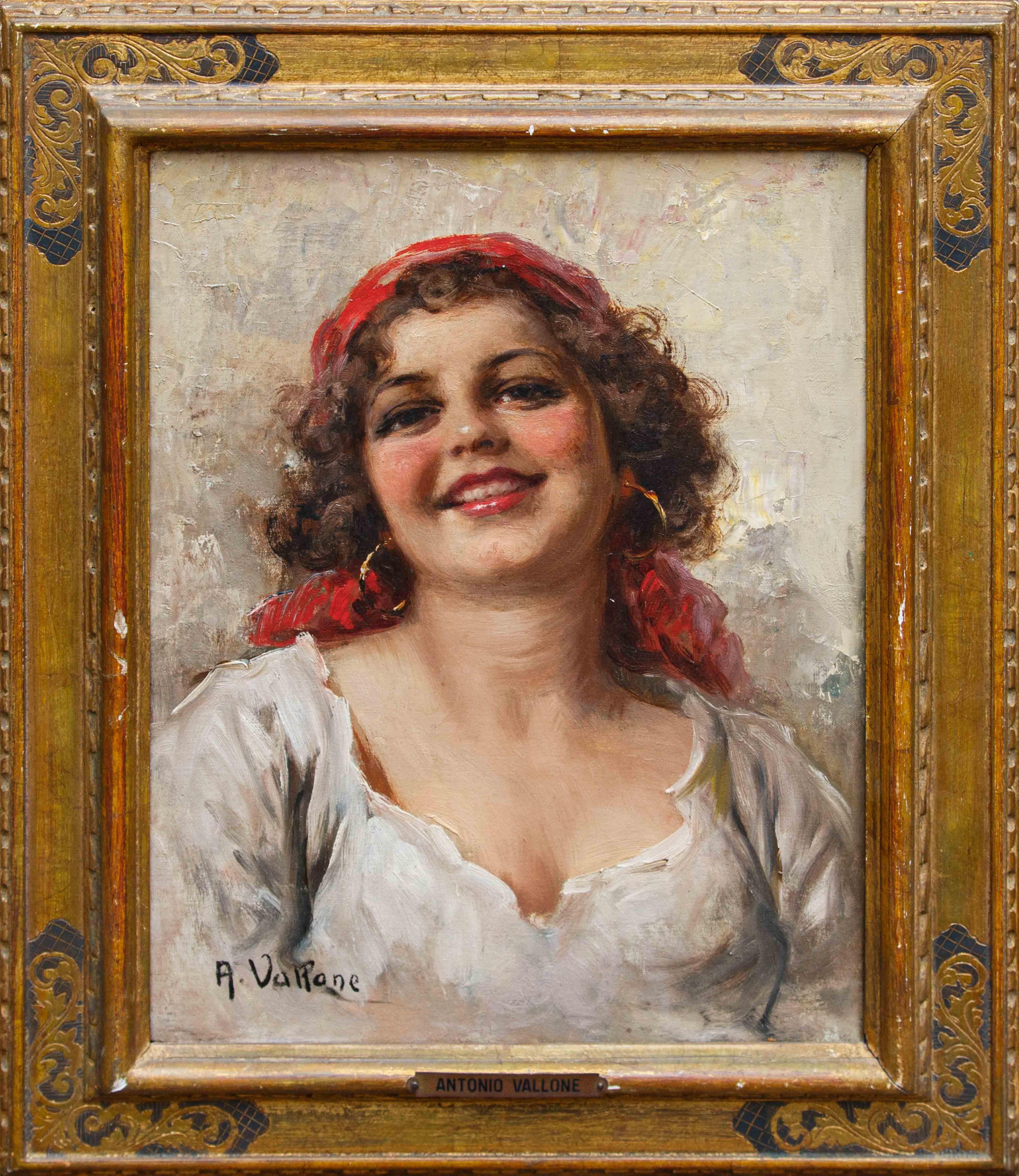 Antonio Vallone (attivo a Napoli nel XX secolo)

Ritratto di giovane con foulard rosso

Olio su tela, cm 40,5 x 30,3

Con cornice, cm 52 x 42

Firmato in basso a sinistra: A. Vallone

L’ambiente culturale della Napoli della fine dell’Ottocento e del