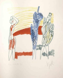 Drei farbige Figuren – Originallithographie von Antonio Vangelli – 1970er Jahre