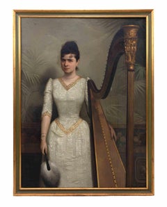 Portrait of Noblewoman with Harp - Painting by A. Varucca - 1891