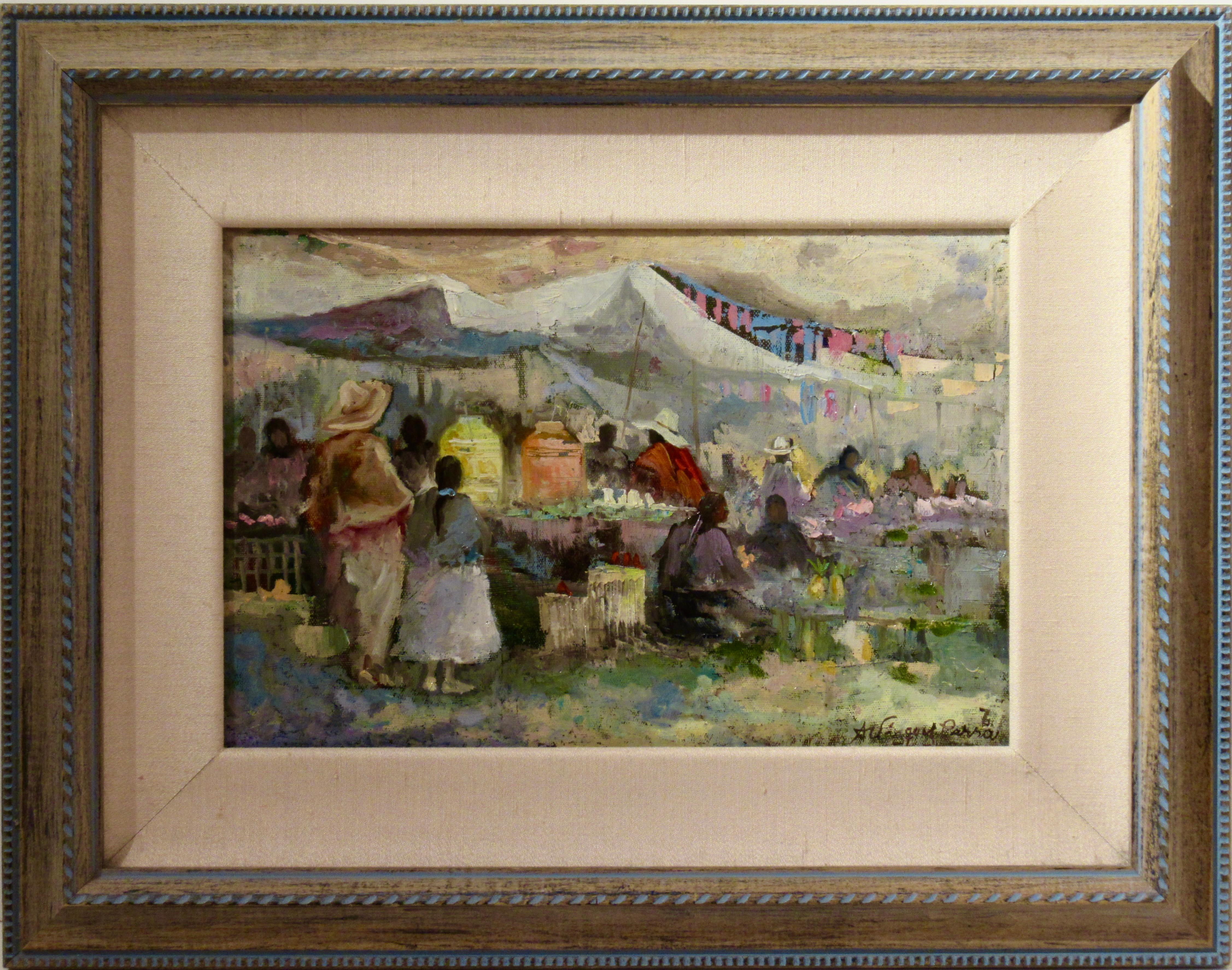 Antonio Vasquez Parra Landscape Painting - Mexican Market with Couple