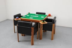 Table de jeu des années 1980 avec plateau réversible et quatre fauteuils en cuir Antonio Virgilio