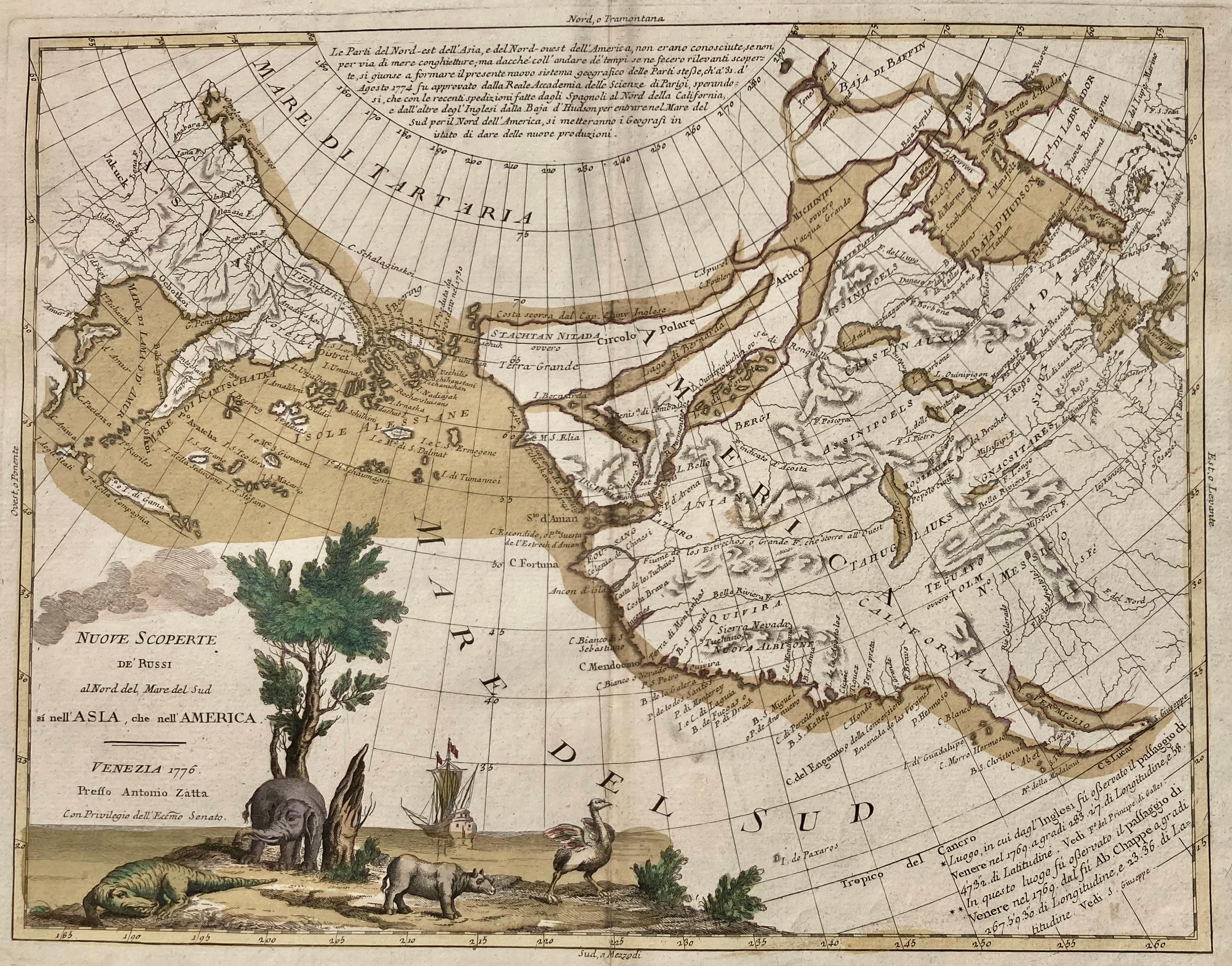 IMPORTANT MAP OF THE N.W. PASSAGE, CALIFORNIA, ASIA - Am. Revolutionary War Time - Gray Landscape Print by Antonio Zatta
