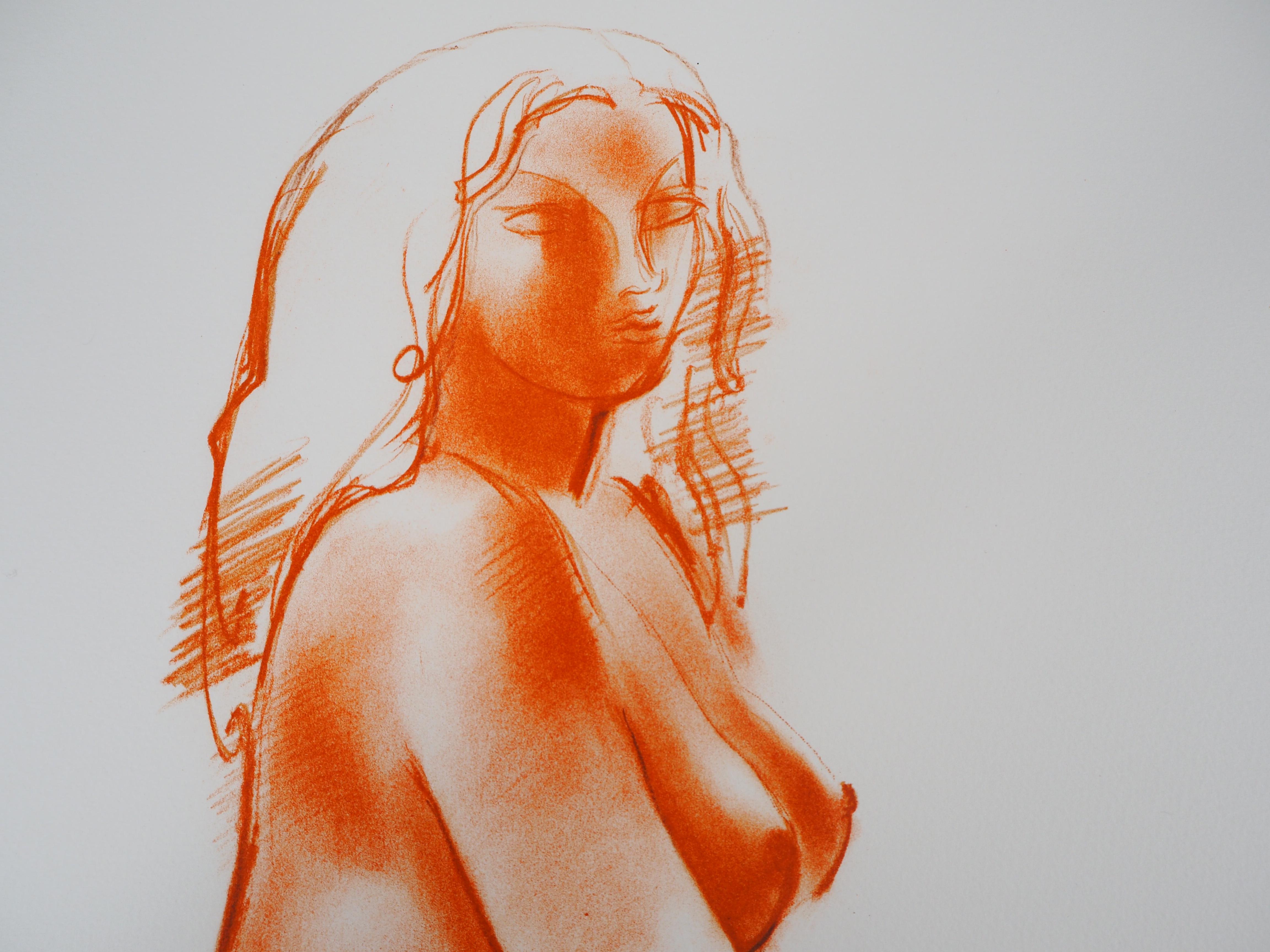 Seated Model - Original Signed Lithograph - Gray Nude Print by Antoniucci Volti