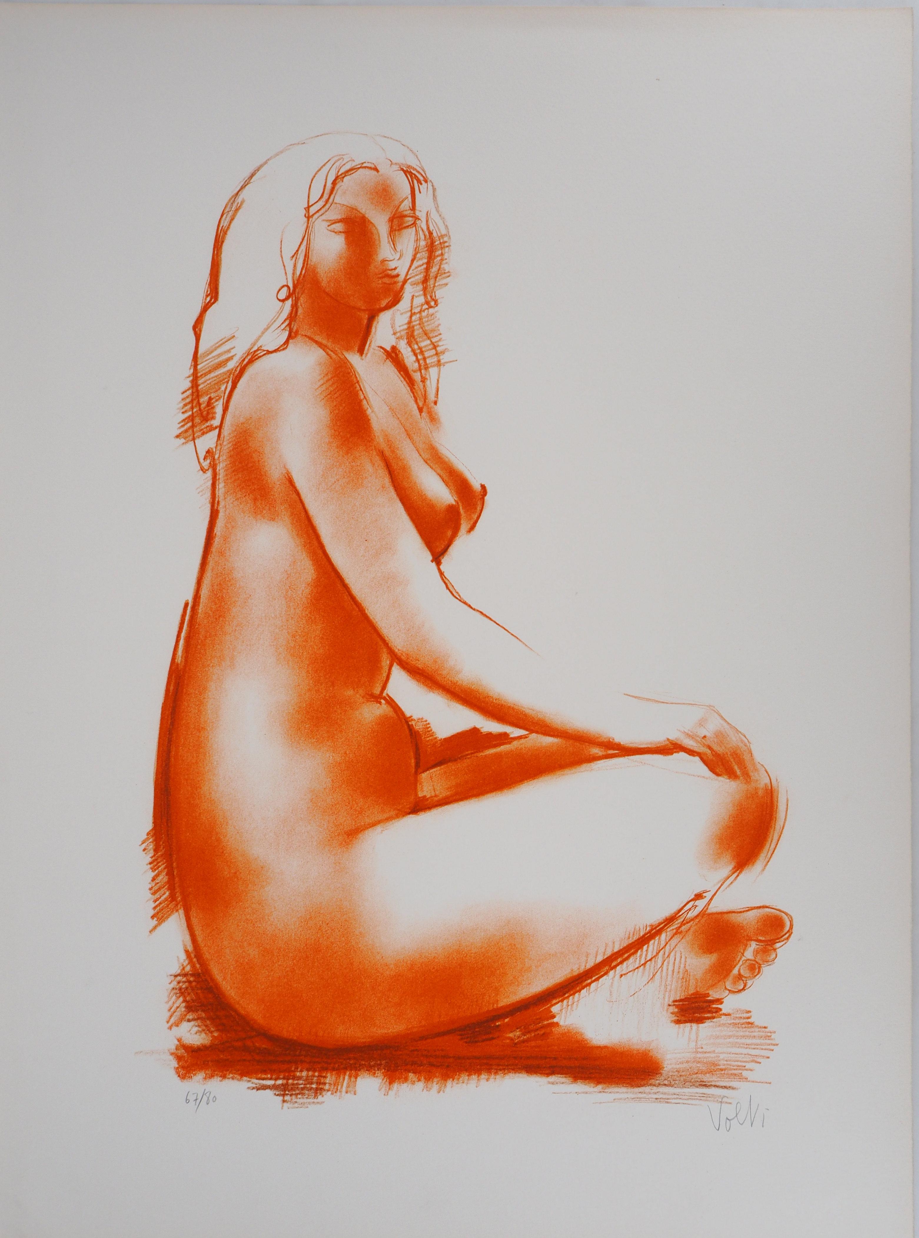 Nude Print di Antoniucci Volti - Modella seduta - Litografia originale firmata