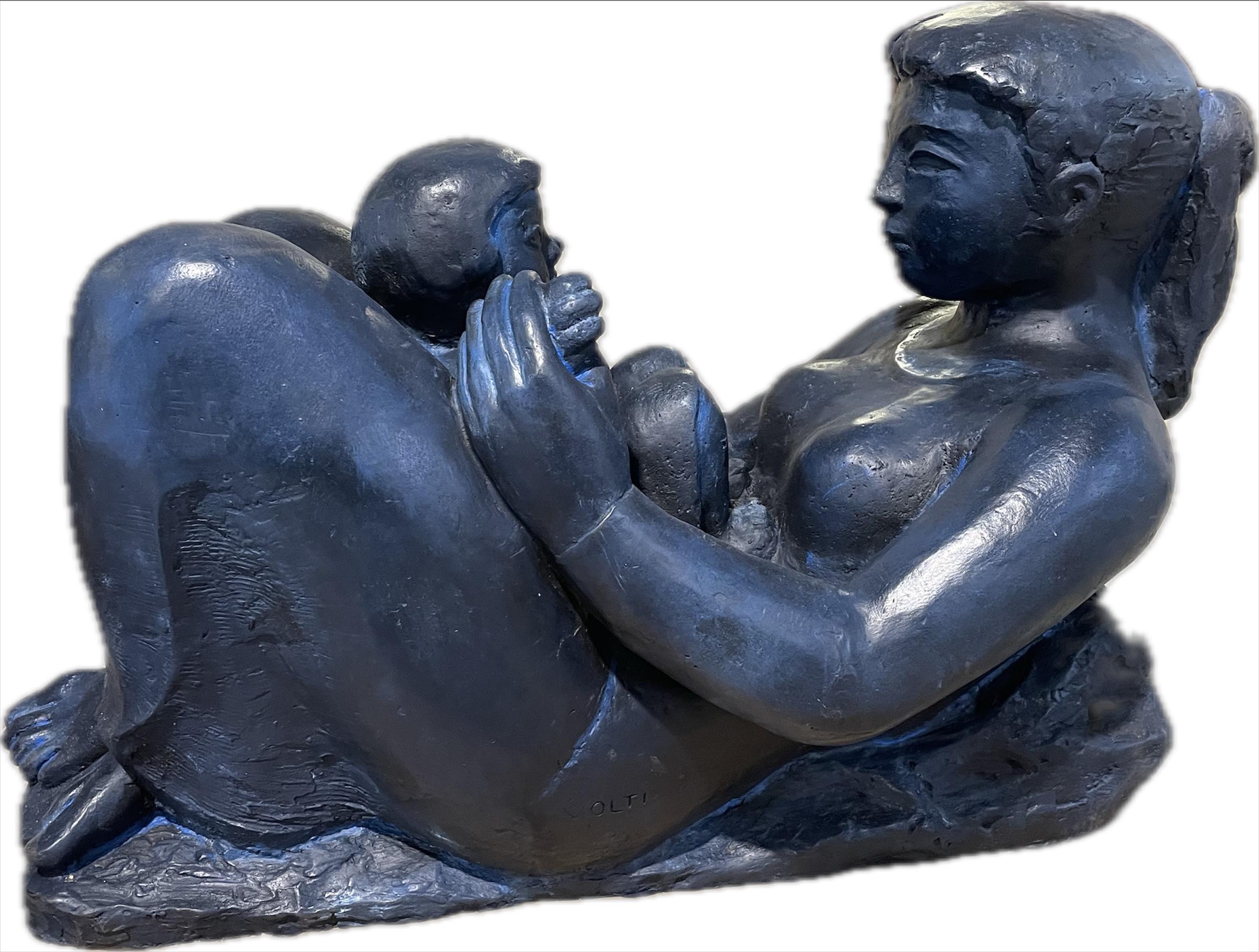 Maternité Allongée cm 90 (patine noire bleutée) - Nude Sculpture Gold di Antoniucci Volti