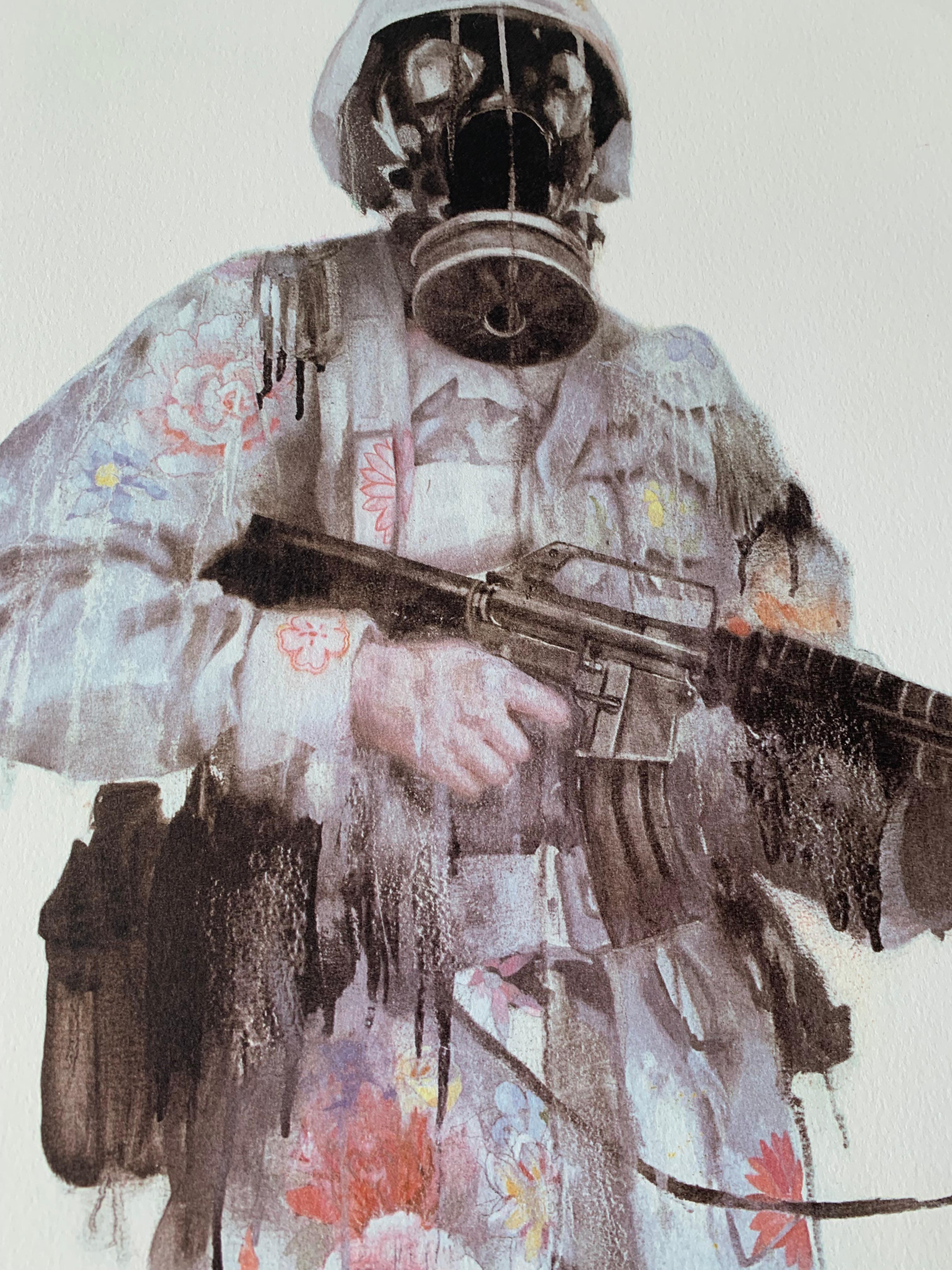 PEACEKEEPER Lithographie in limitierter Auflage, signiert und nummeriert (Grau), Figurative Print, von Antony Micallef