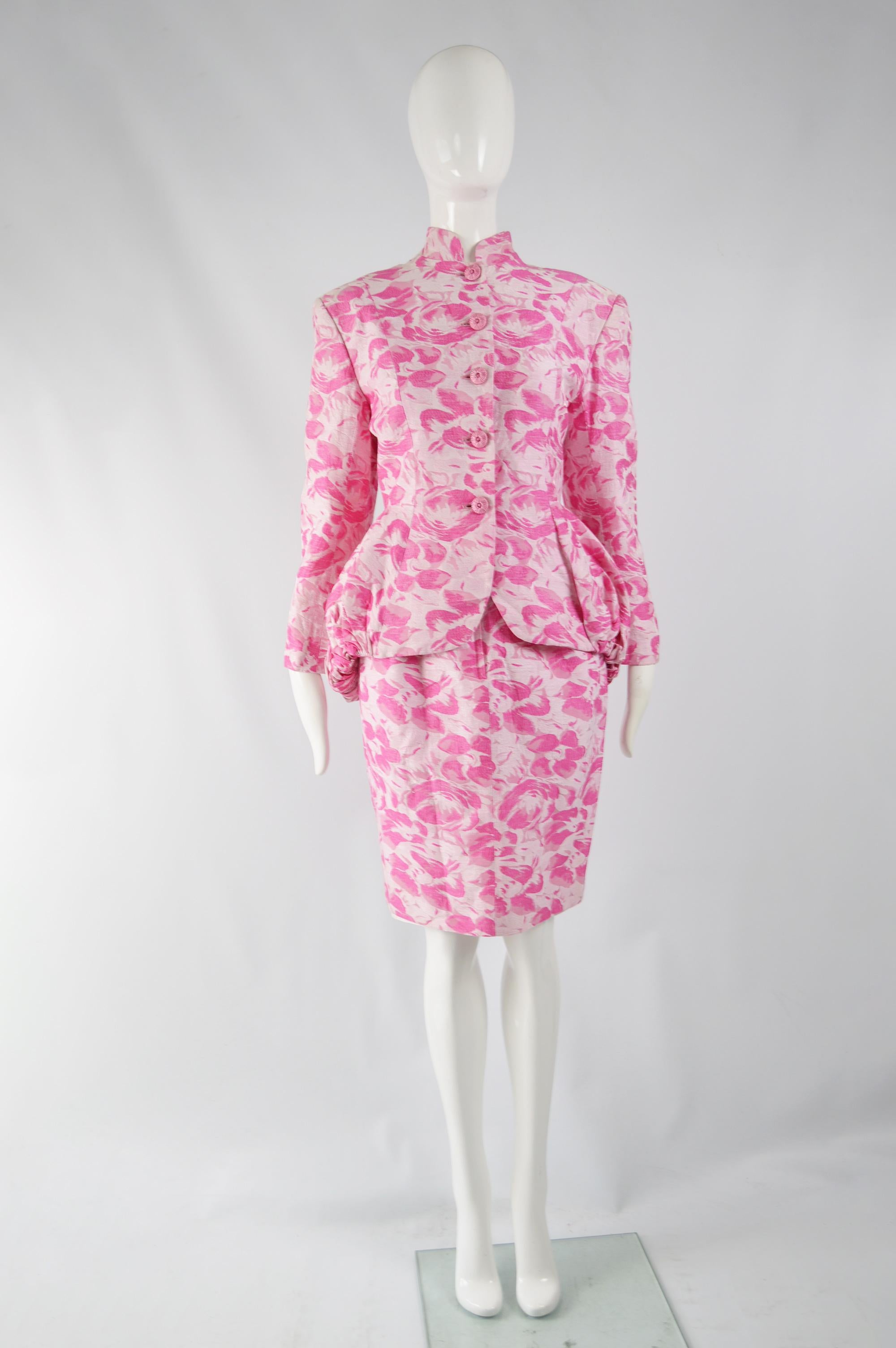 A stunning and rare vintage womens two piece skirt and jacket ensemble from the 80s by legendary British fashion designer, Antony Price whose list of accomplishments and celebrity clients is huge, including David Bowie, Diana Ross, Jerry Hall & Dita