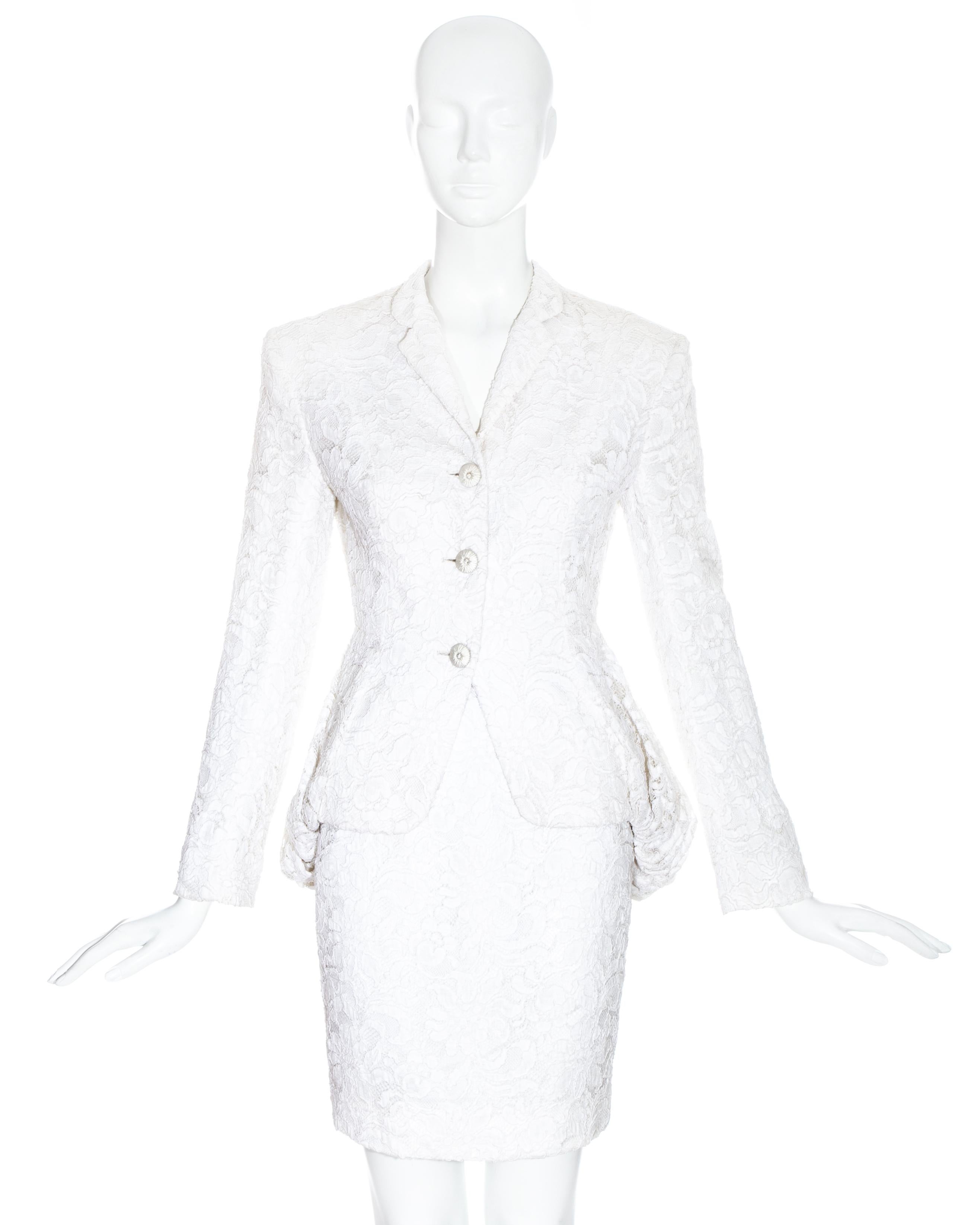 Antony Price white lace bustled skirt suit.

Spring-Summer 1989