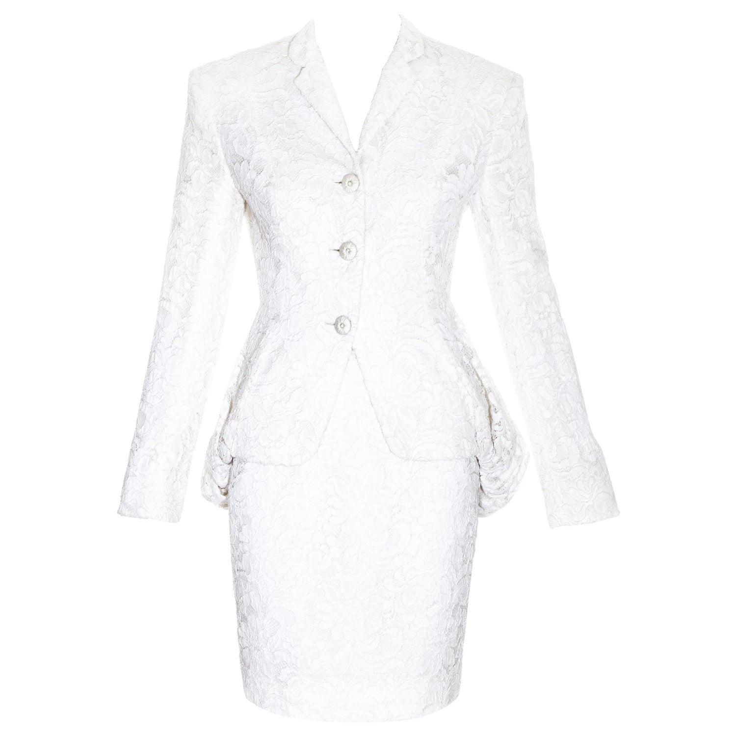 Antony Price white lace bustled skirt suit, ss 1989 For Sale at 1stDibs