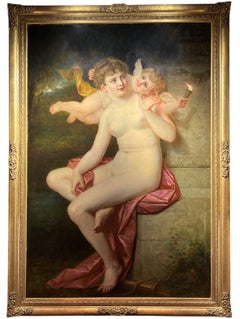 Großes Ölgemälde von Antony Serras, Amor und Psyche, Französisch, 1828-1898)