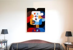 "A Kiss in Rio", Kissing Couple with Flower Neue-Constructivist Acrylic Painting