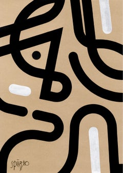 "Borderface 1", Neue Constructivist Semi-Abstract Acrylic Painting on Kraft