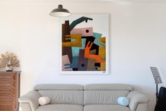 Crawlers, grande peinture acrylique contemporaine semi-abstraite sur toile