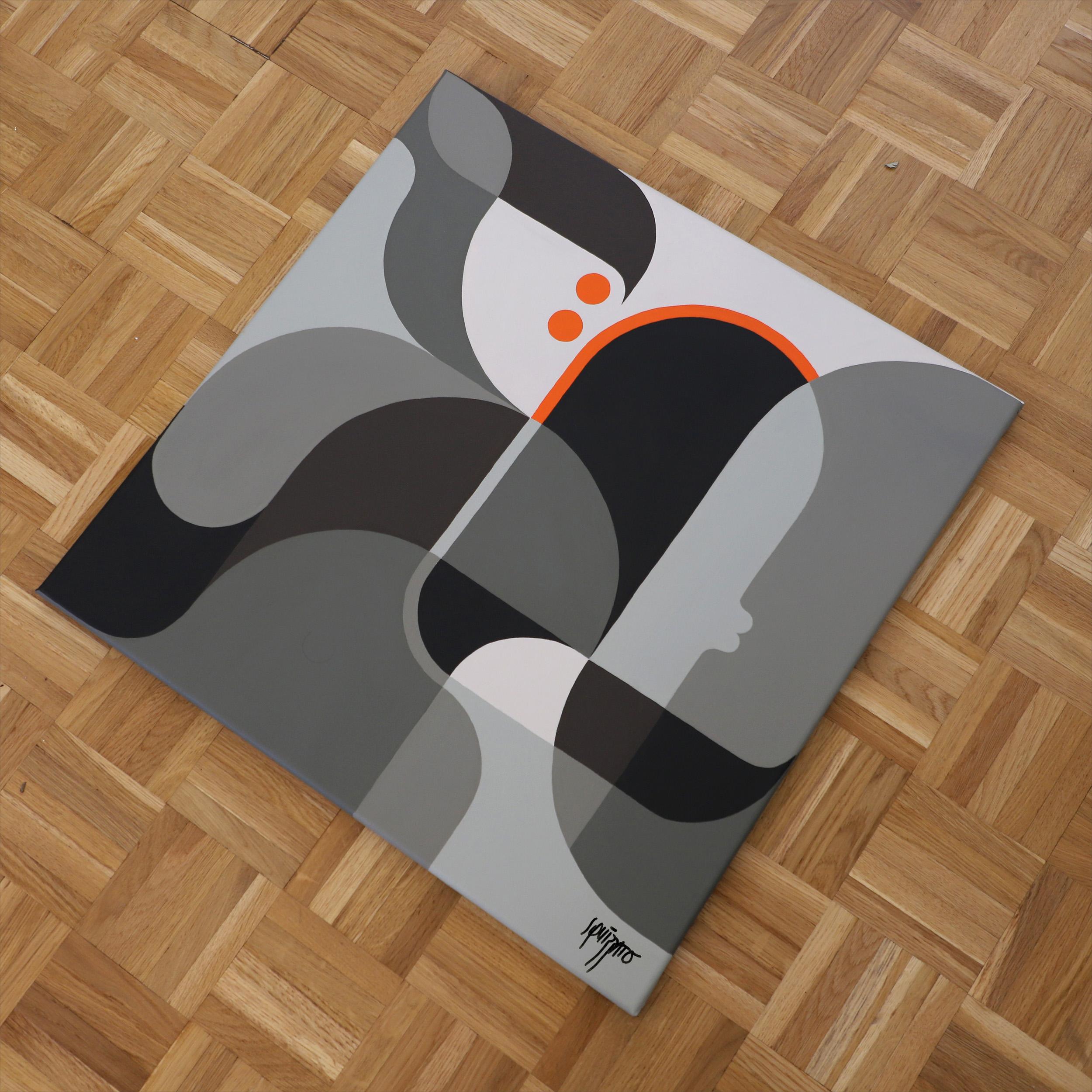 Dans mon dos (In My Back), Gray Shades Contemporary Abstract Acrylic Painting For Sale 3