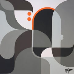 Dans mon dos, nuances de gris Peinture acrylique abstraite contemporaine