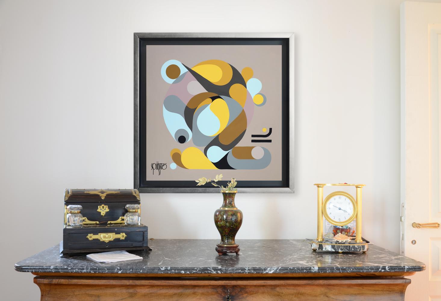 Dans sa coquille (In Its Shell), Contemporary Semi Abstract Acrylic Painting - Beige Abstract Painting by Antony Squizzato