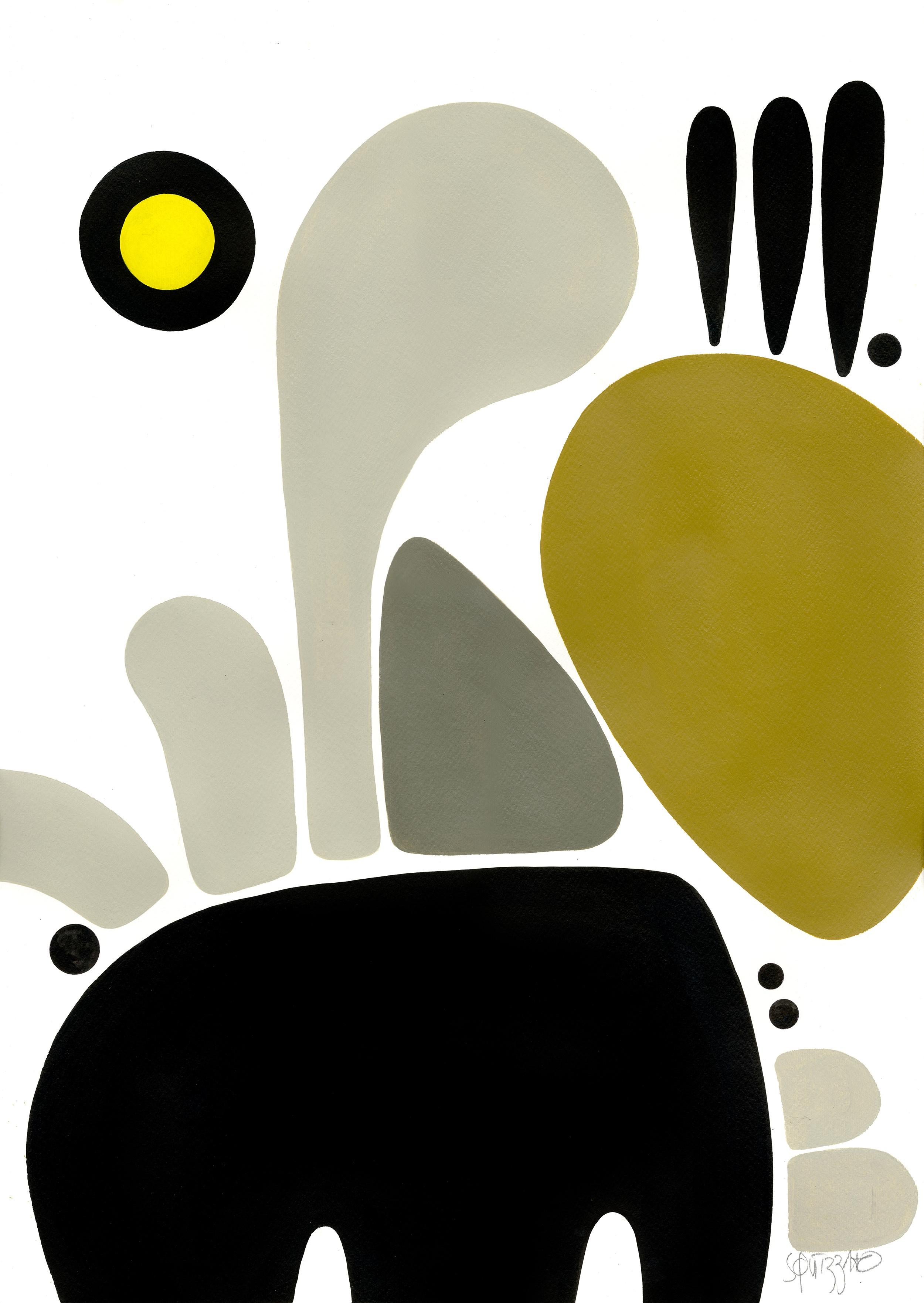 Antony Squizzato Abstract Painting - "Elefaon", Neue Constructivist Abstract Character Acrylic Painting