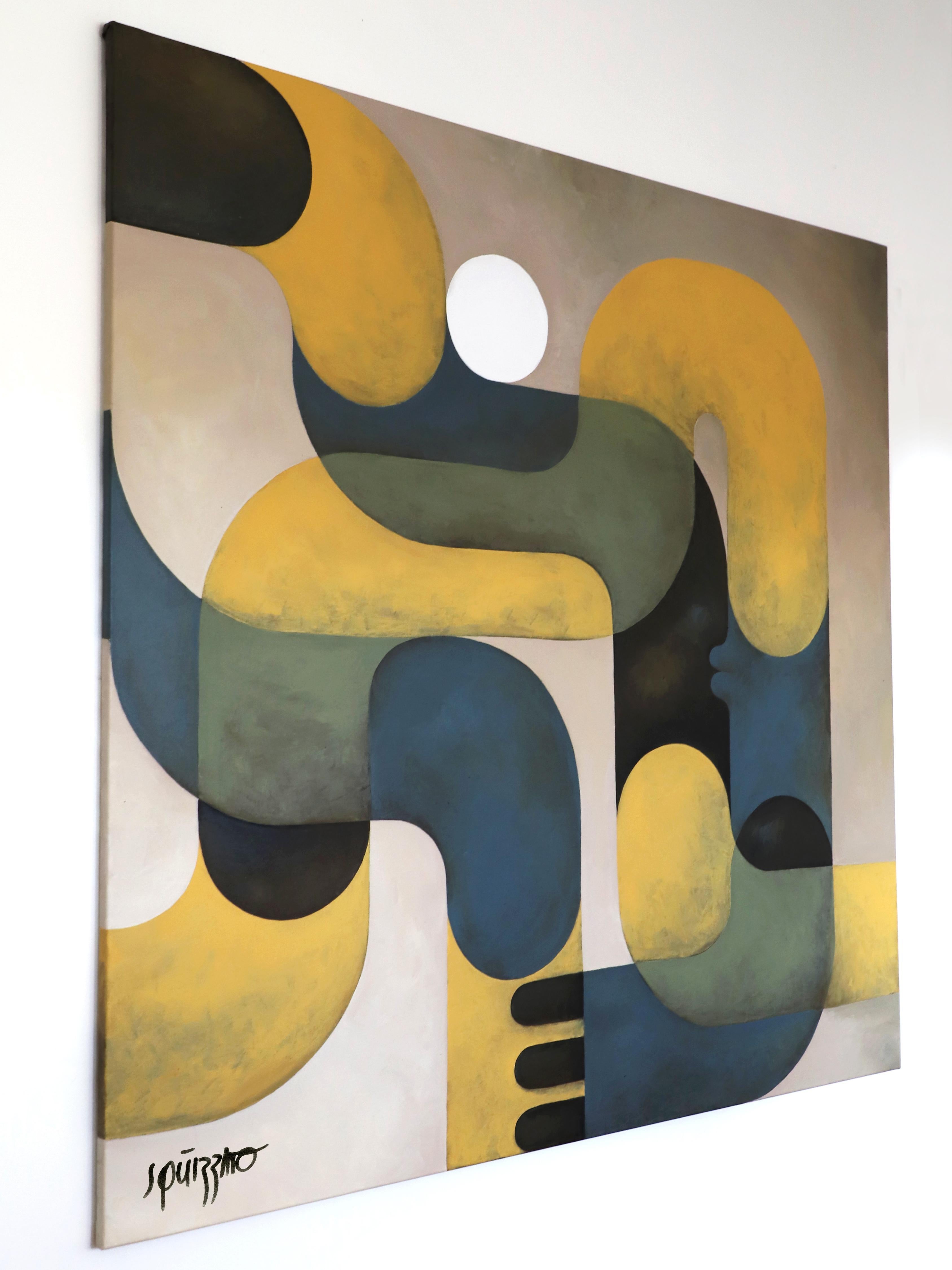 Extreme yoga, Large Geometric Contemporary Abstract Acrylic Painting on Canvas - Brown Abstract Painting by Antony Squizzato