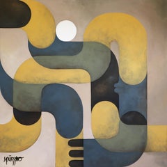 Yoga extremo, Pintura acrílica abstracta contemporánea geométrica grande sobre lienzo