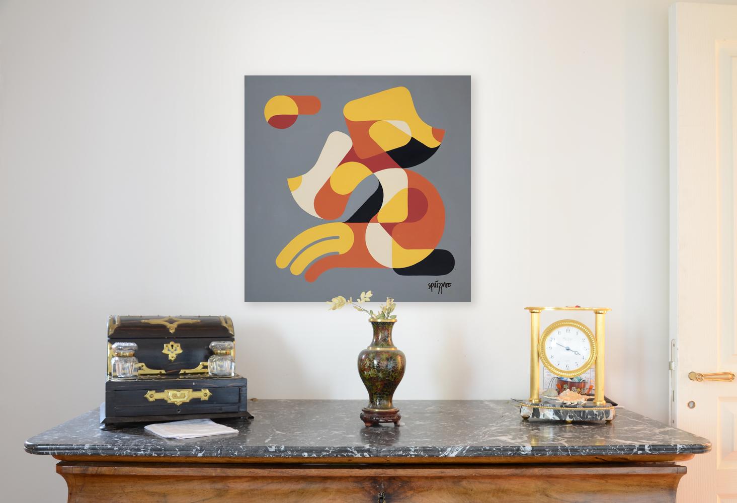 Histoire de courbes (Story of Curves), Geometric Contemporary Abstract Acrylic - Gray Abstract Painting by Antony Squizzato