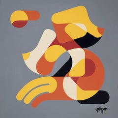 Histoire de courbes, acrylique abstrait contemporain géométrique