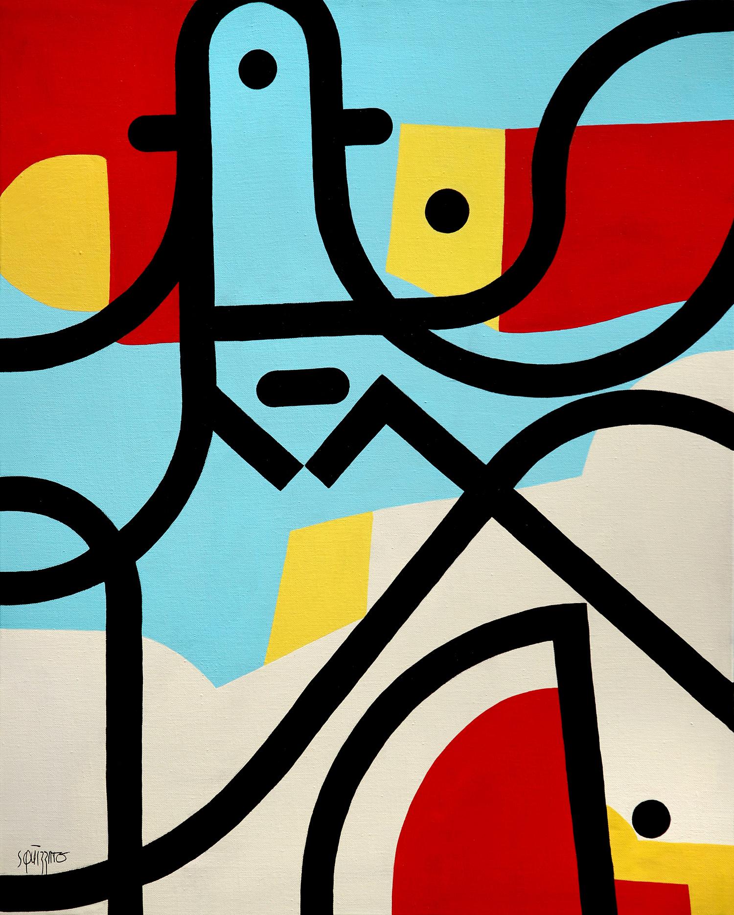 "Johnny Bigoudi" Vivid Colors Neue Constructivist Character Acrylic Painting