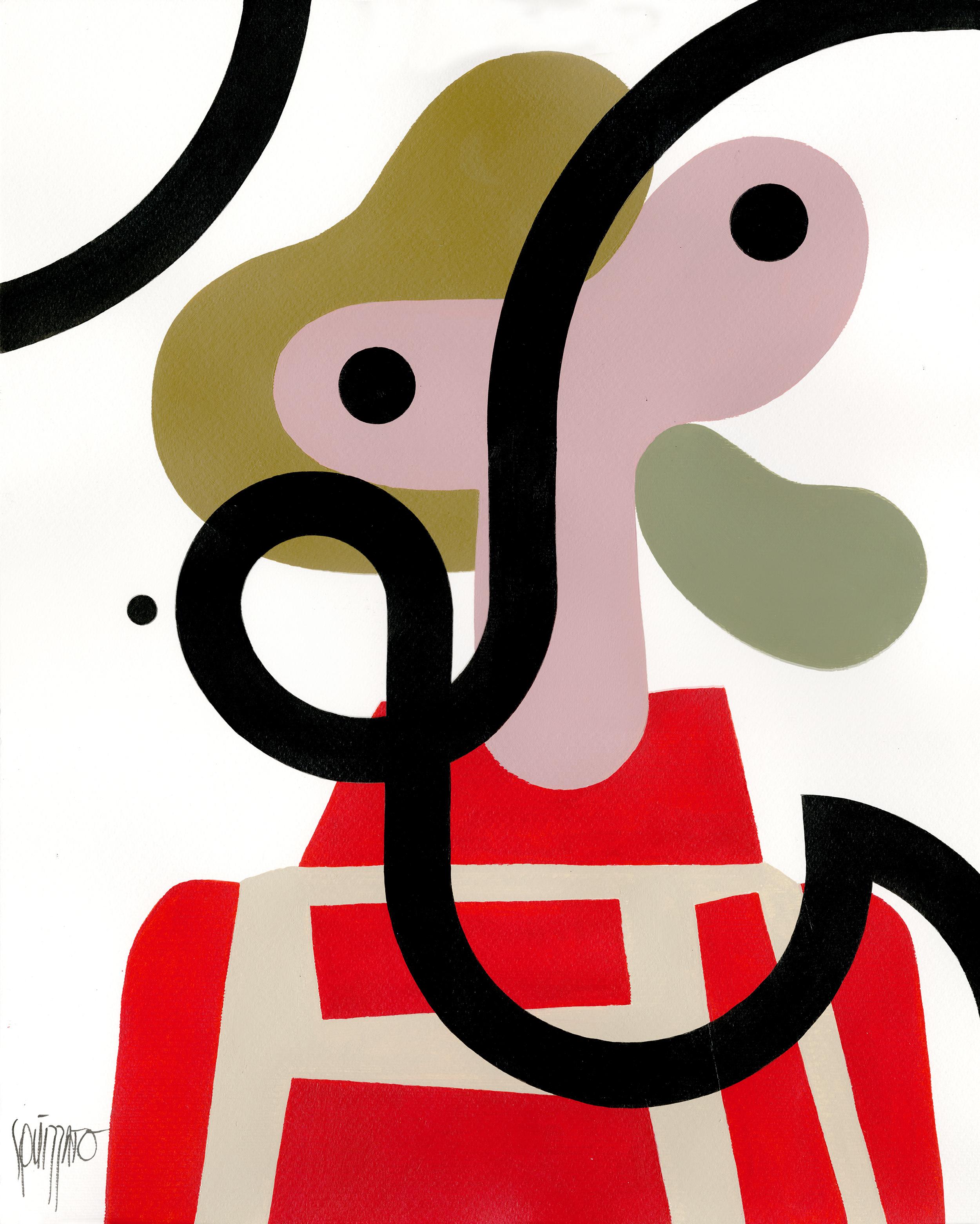 „ „Pelvis Presley““, abstraktes, konstrukistisches Acrylgemälde mit abstrakten Akzenten