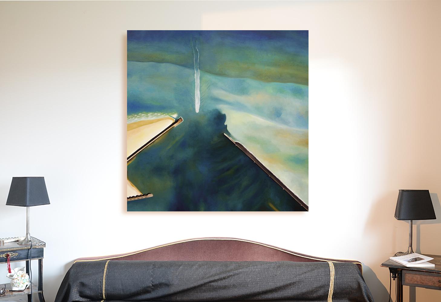 « Port of Dunkerque », peinture à l'huile d'une vue en ciel d'un navire traversant des eaux brisées - Painting de Antony Squizzato