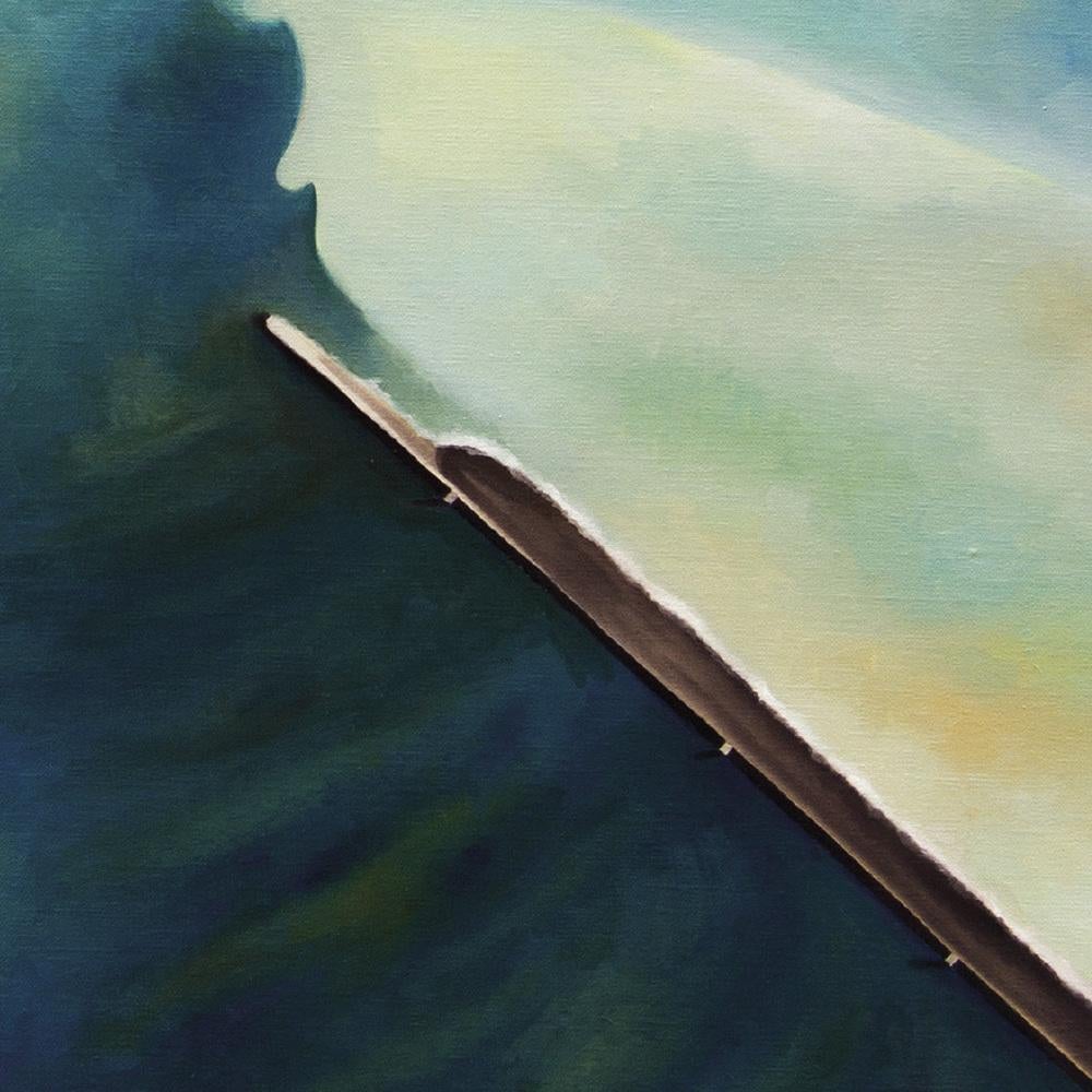 « Port of Dunkerque », peinture à l'huile d'une vue en ciel d'un navire traversant des eaux brisées en vente 2