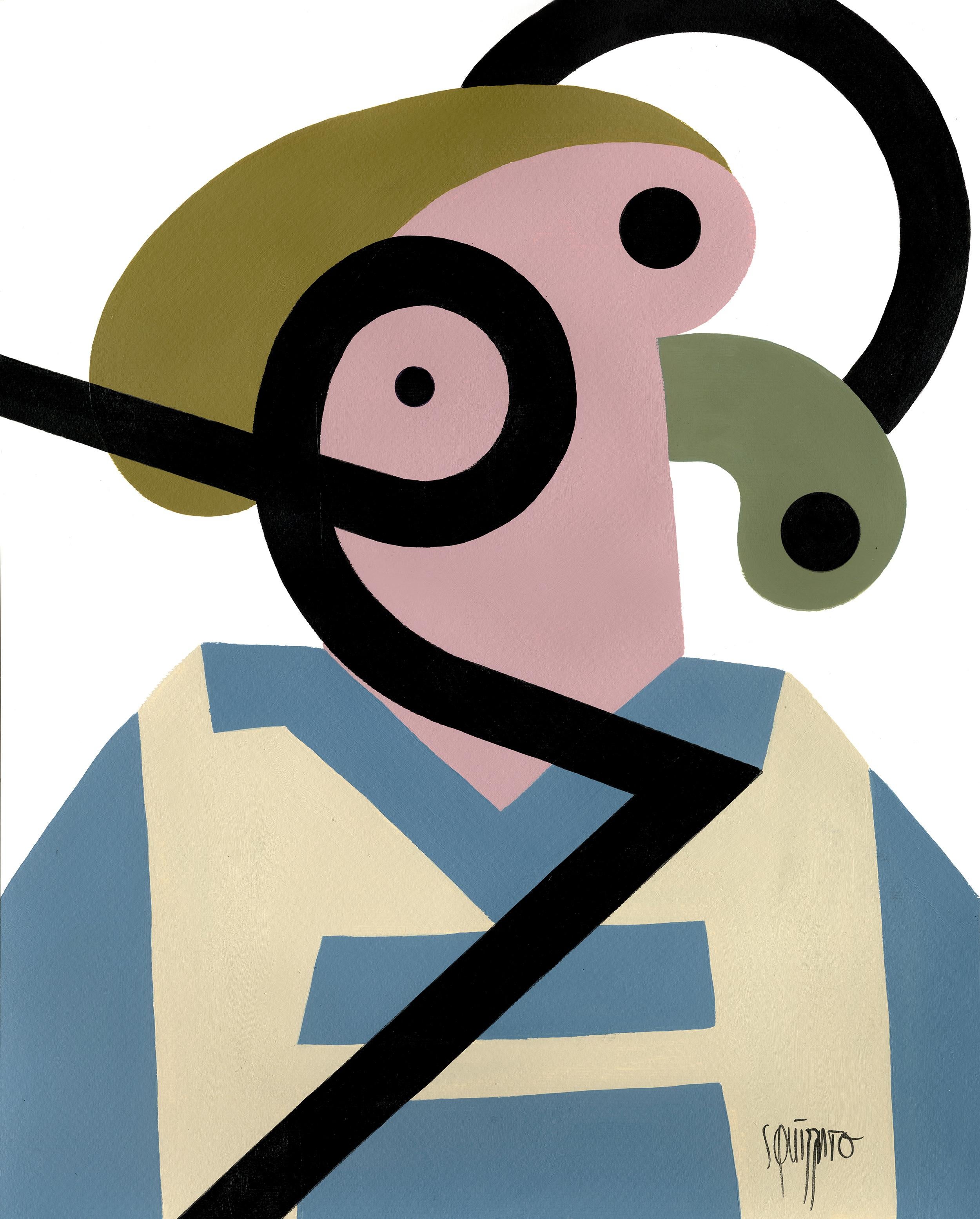 Antony Squizzato Portrait Painting - "Spleen Doctor", Neue Constructivist Abstract Character Acrylic Painting