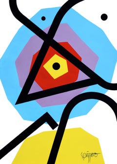 "Third Eye" Blue Purple Red Yellow Neue Constructivist Abstract Acrylic Painting