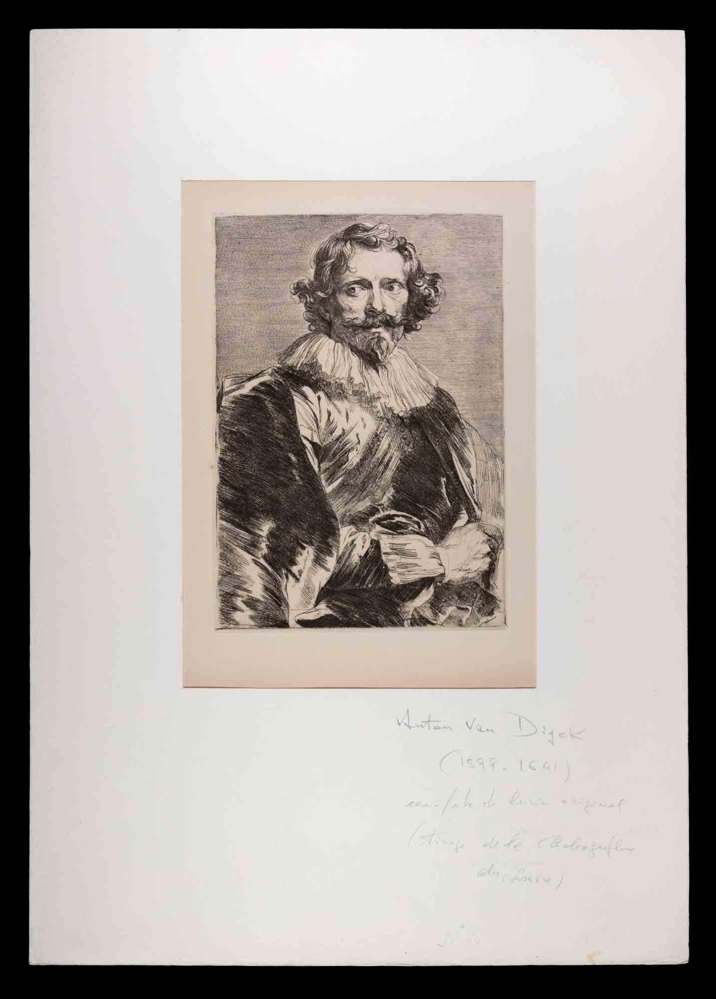 Portrait - Gravure originale d'après Antoon Van Diyck - 19ème siècle.