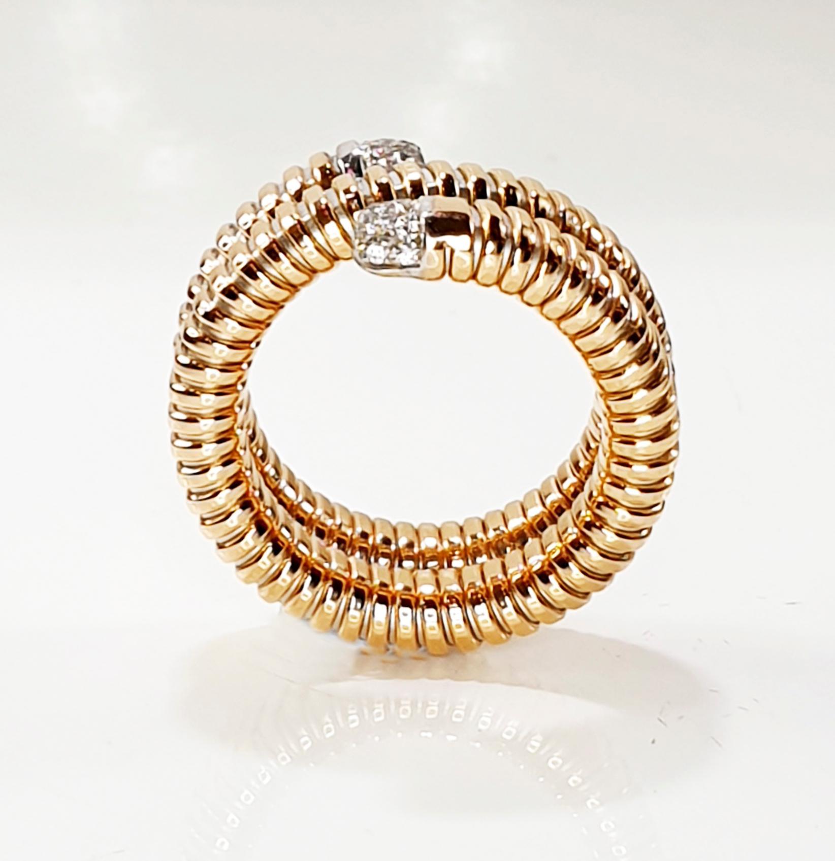 Brilliant Cut Antora Tubogas 18k Rose Gold and Pavée Diamonds Ring For Sale