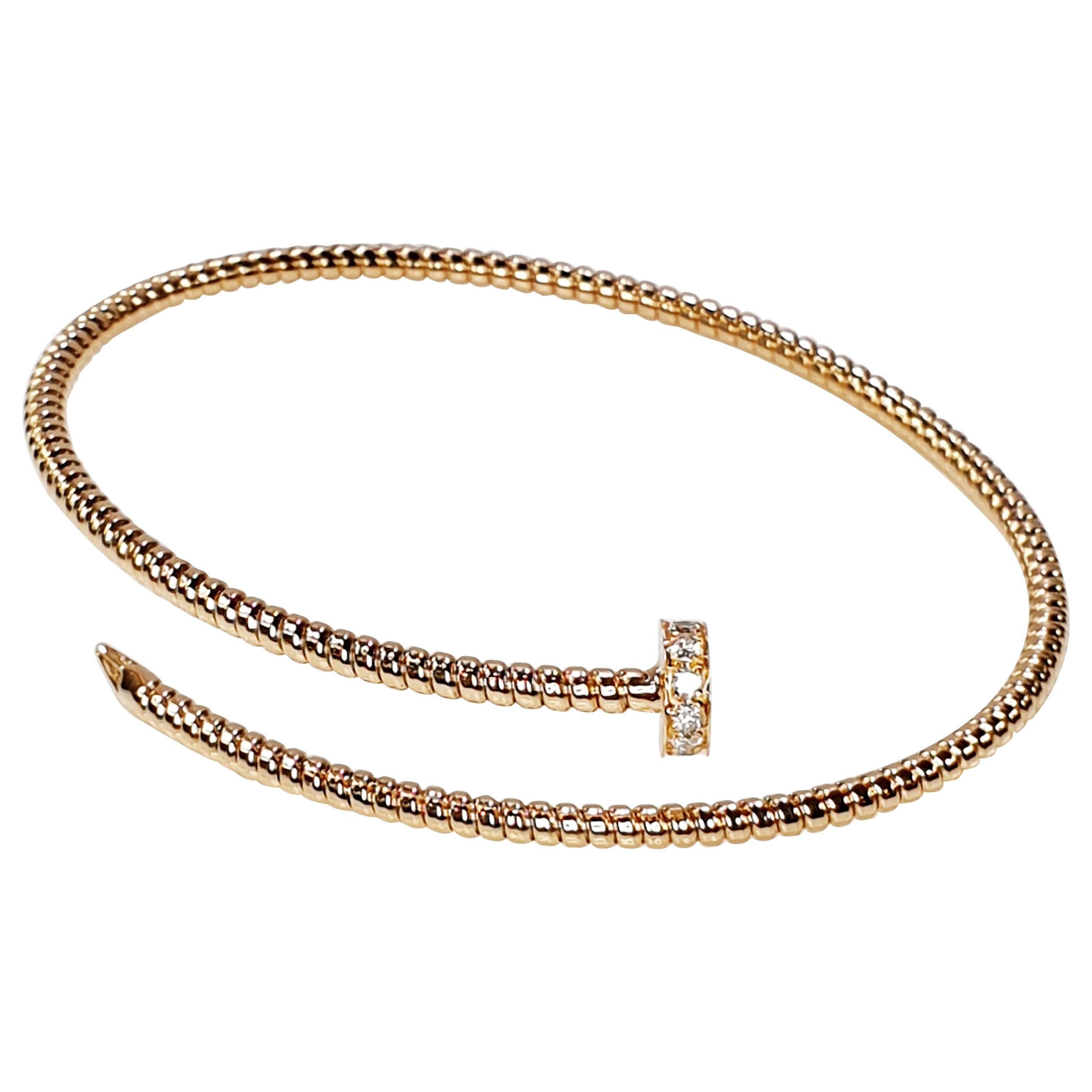 Flexible and adaptable bracelet with tubogas craftmanship that 
fits wrists of 7,87 inches medium to large
Available in three colours of gold, yellow, white and rose.
Gold weight 5,2GR and 0.15Carat Diamonds
Video is of similar bracelet so you can