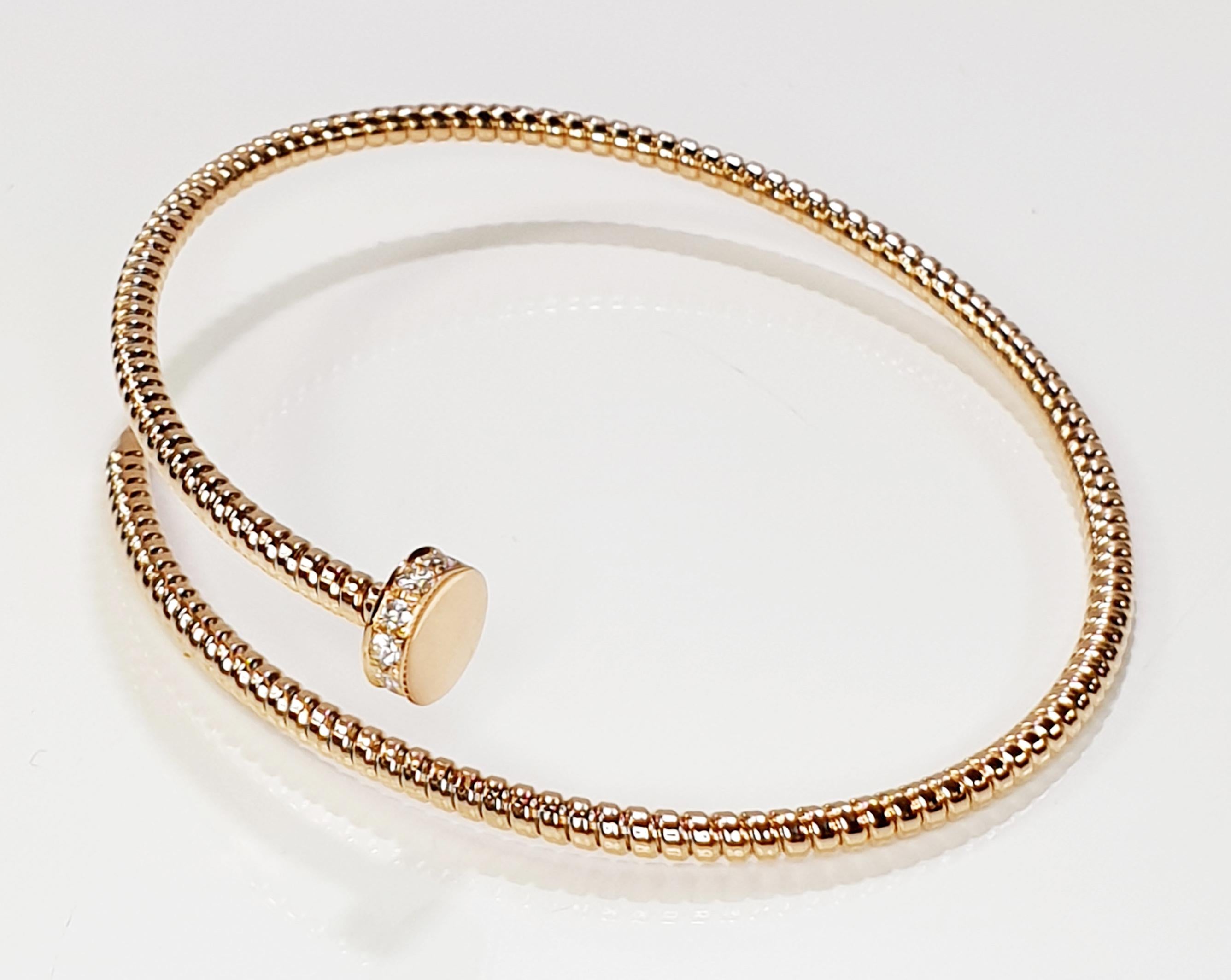 Contemporary Antora Tubogas 18k Rose Gold Juste Un Clou Diamond Bangle Bracelet For Sale
