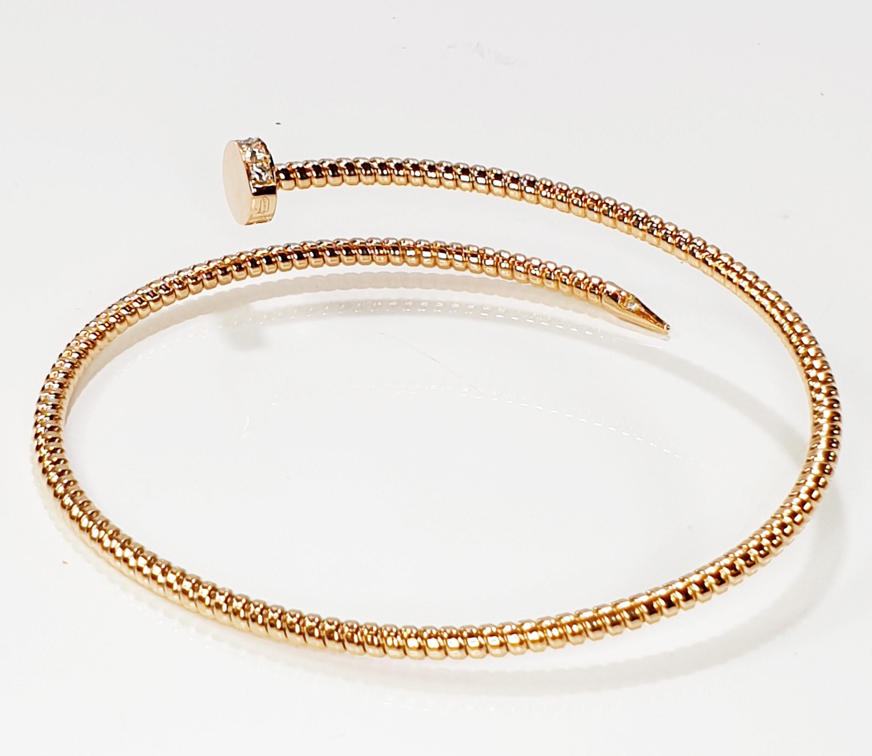 Brilliant Cut Antora Tubogas 18k Rose Gold Juste Un Clou Diamond Bangle Bracelet For Sale