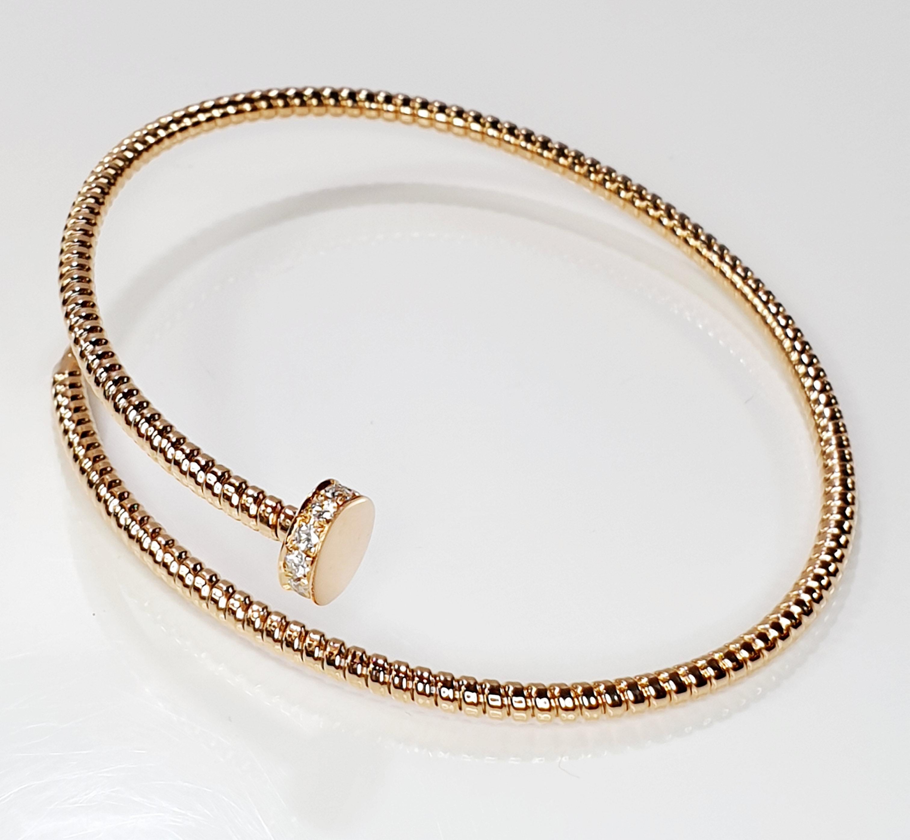 Women's or Men's Antora Tubogas 18k Rose Gold Juste Un Clou Diamond Bangle Bracelet For Sale