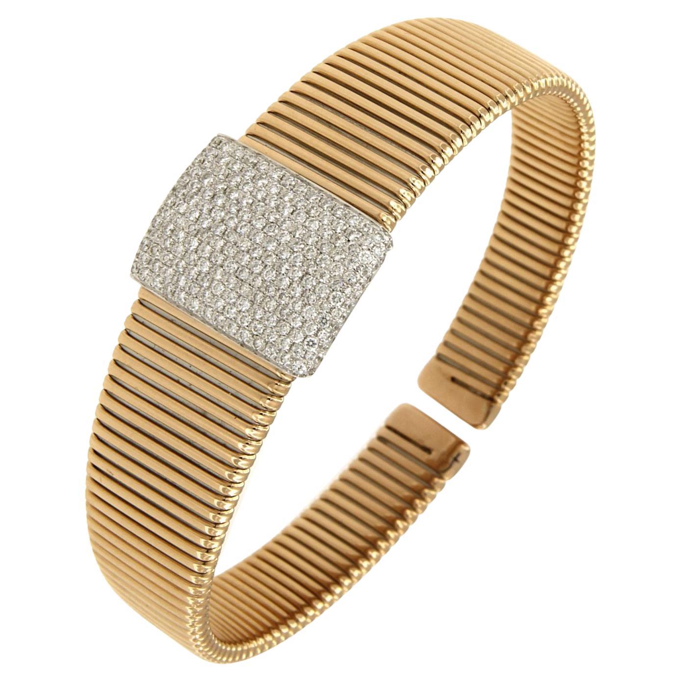 Antora Tubogas 18k Rose Gold Tubogas and Diamonds Clamper Bracelet
