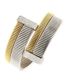 Antora Tubogas 18k White and Yellow Gold Tubogas and Diamonds Cuff  Bracelet