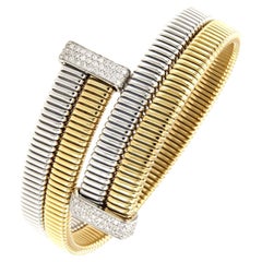 Antora Tubogas 18k White and Yellow Gold Tubogas and Diamonds Cuff  Bracelet